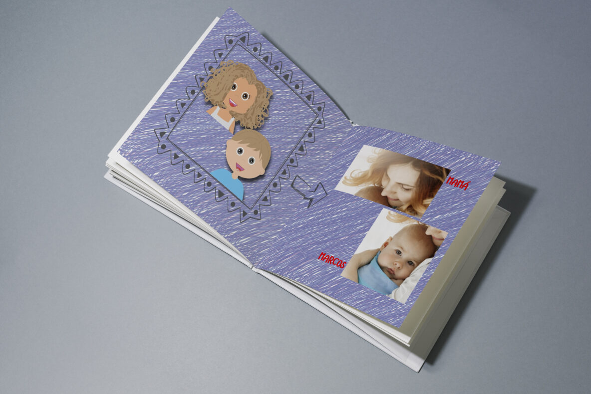 Mid fold book mockup with floral illustration