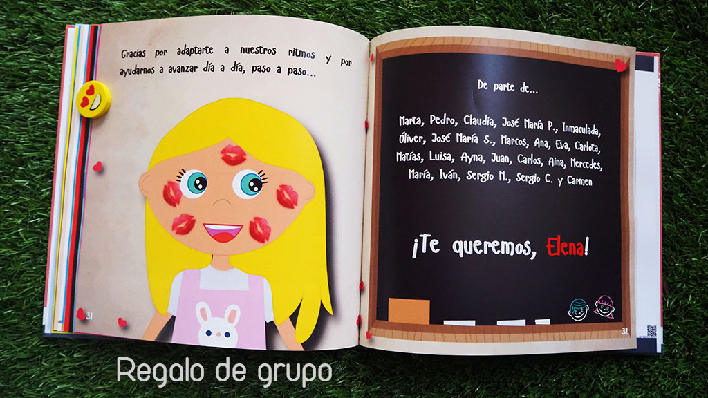 libro personalizado para profesora con los nombres de los niños de la clase