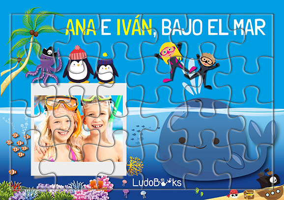 Puzzle personalizado de aventuras submarinas de dos niños bajo el mar